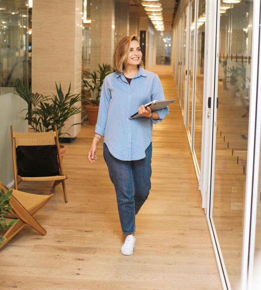 Woman walking in office