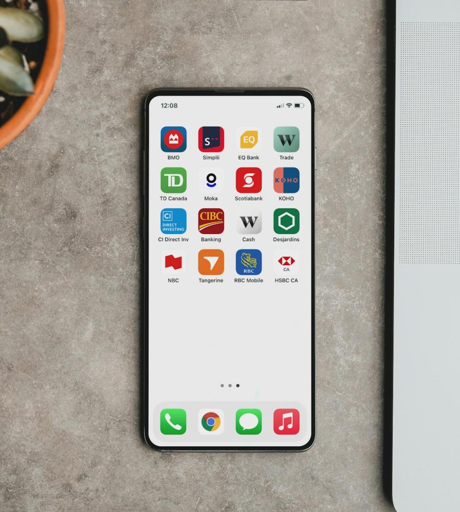 phone showing canadian banking apps